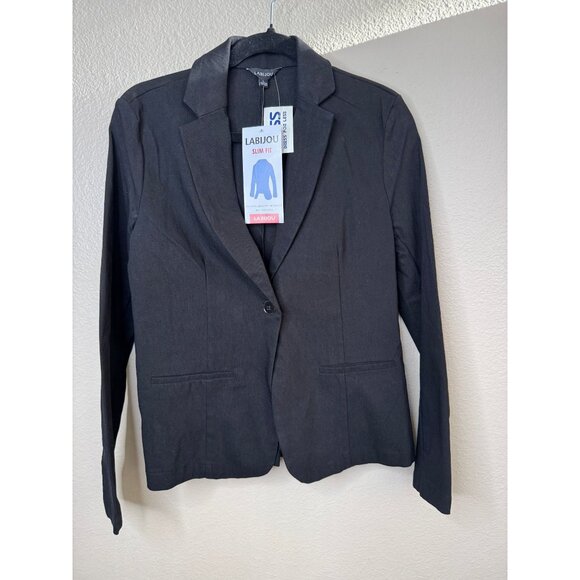 NWT-Labijou Women's Black Blazer size large long sleeve button up‎ collared - Picture 2 of 7